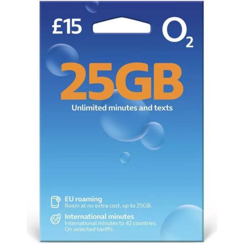 O2 Pay As You Go £15 - 25GB Data, Unlimited Minutes, Unlimited Text