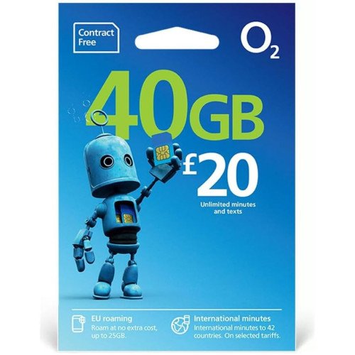 O2 Pay As You Go £20 - 40GB Data, Unlimited Minutes, Unlimited Text