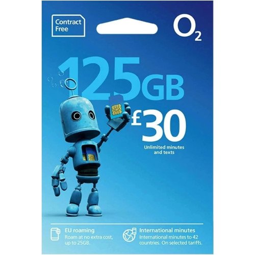 O2 Pay As You Go £30 - 125GB Data, Unlimited Minutes, Unlimited Text
