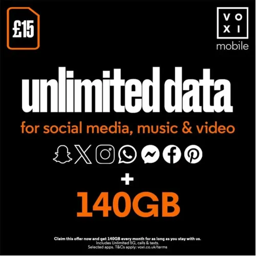 VOXI £15 Pay As You Go - Free